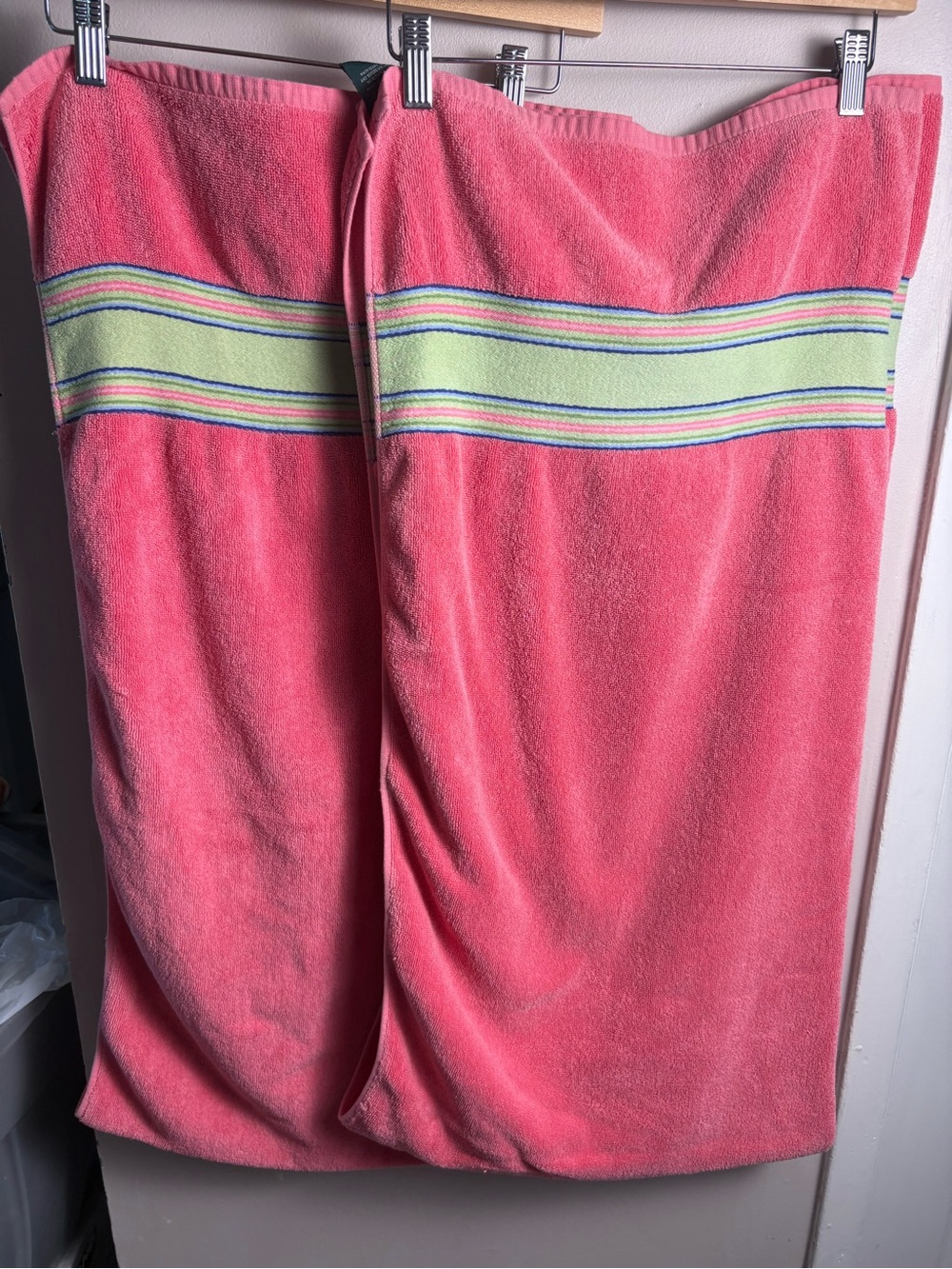 Ralph Lauren Pink & Lime Green Striped Beach Towel X2
